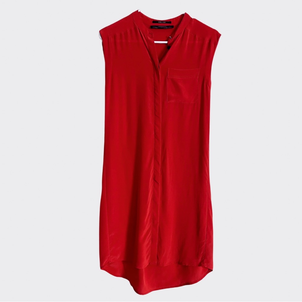 All Saints Terracotta Red 100% Silk Sleeveless Tunic Dress Womens Size 6 Luna